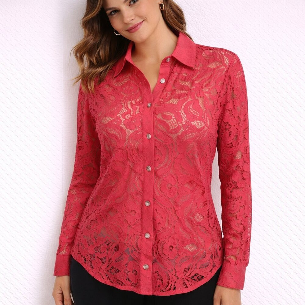Anthropologie Maeve Lace Buttondown Blouse 10 Boho Feminine Top